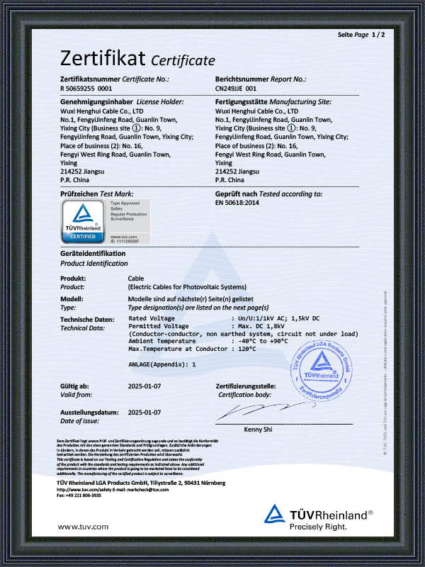 Photovoltaic Certificate - EN Standard